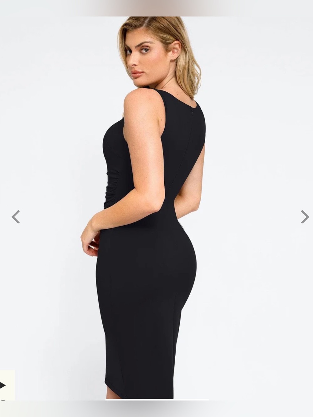 Popilush Black Ruched Bodycon Dress Size L NWT Shapewear Built In Sculpting Midi